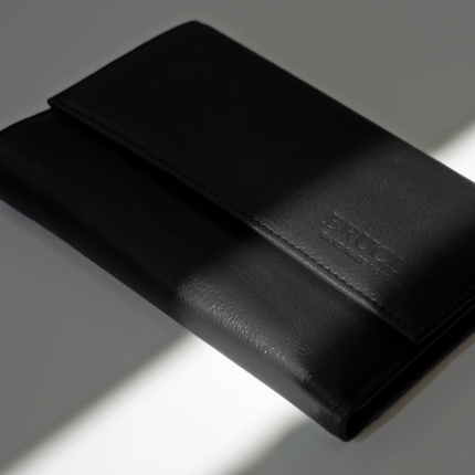 Portefeuille en véritable cuir pleine fleur avec porte-cartes, porte-documents et porte-monnaie, couleur noire
