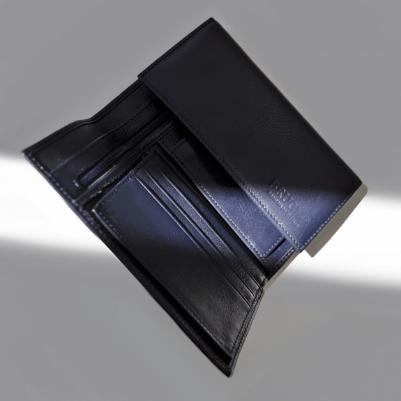 BRUCLE Geldbörse aus echtem Vollnarbenleder mit Kartenfach, Dokumentenfach und Geldbörse, Farbe blau
