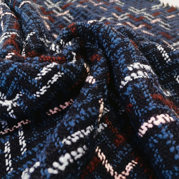 Warm woolen scarf with woven tartan pattern, blue