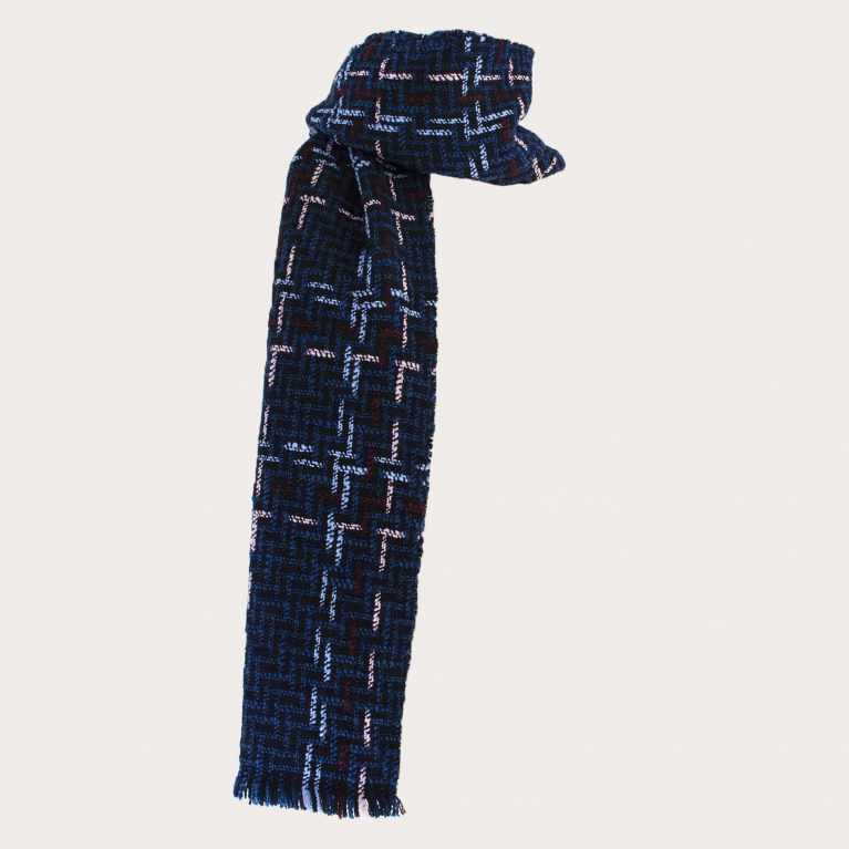 Warm woolen scarf with woven tartan pattern, blue