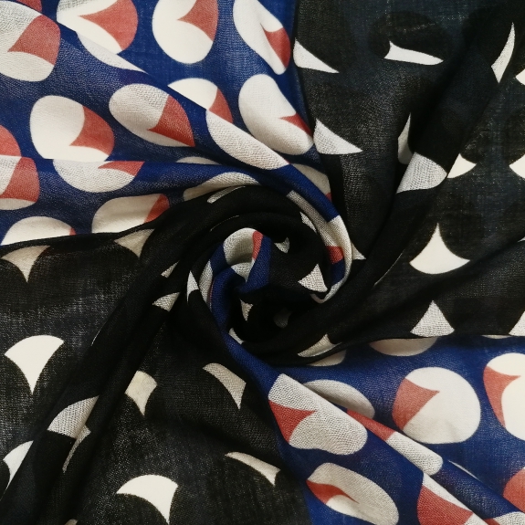 BRUCLE Bufanda de lana delicada con estampado geométrico, azul con círculos