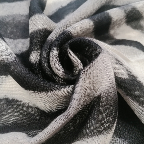 BRUCLE Light cashmere foulard, black and white zebra pattern
