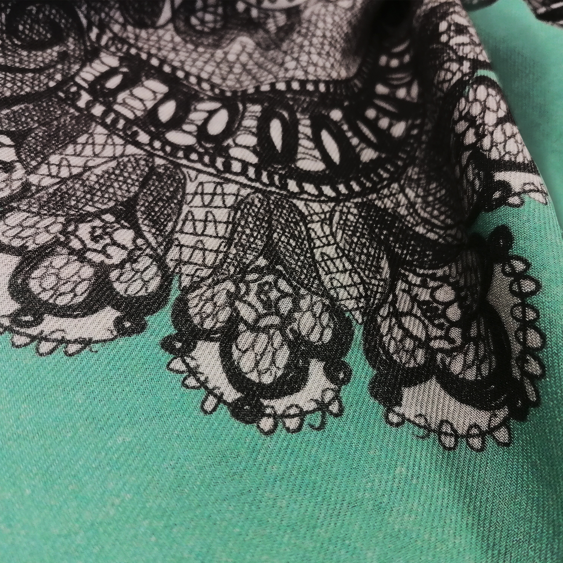 BRUCLE Soft modal and cashmere foulard, mint with black and white decorations