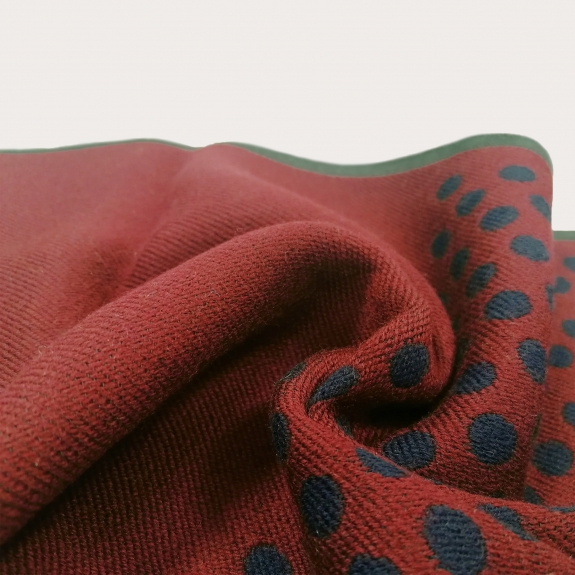BRUCLE Warm wool scarf with geometric polka dot pattern, burgundy, blue and green