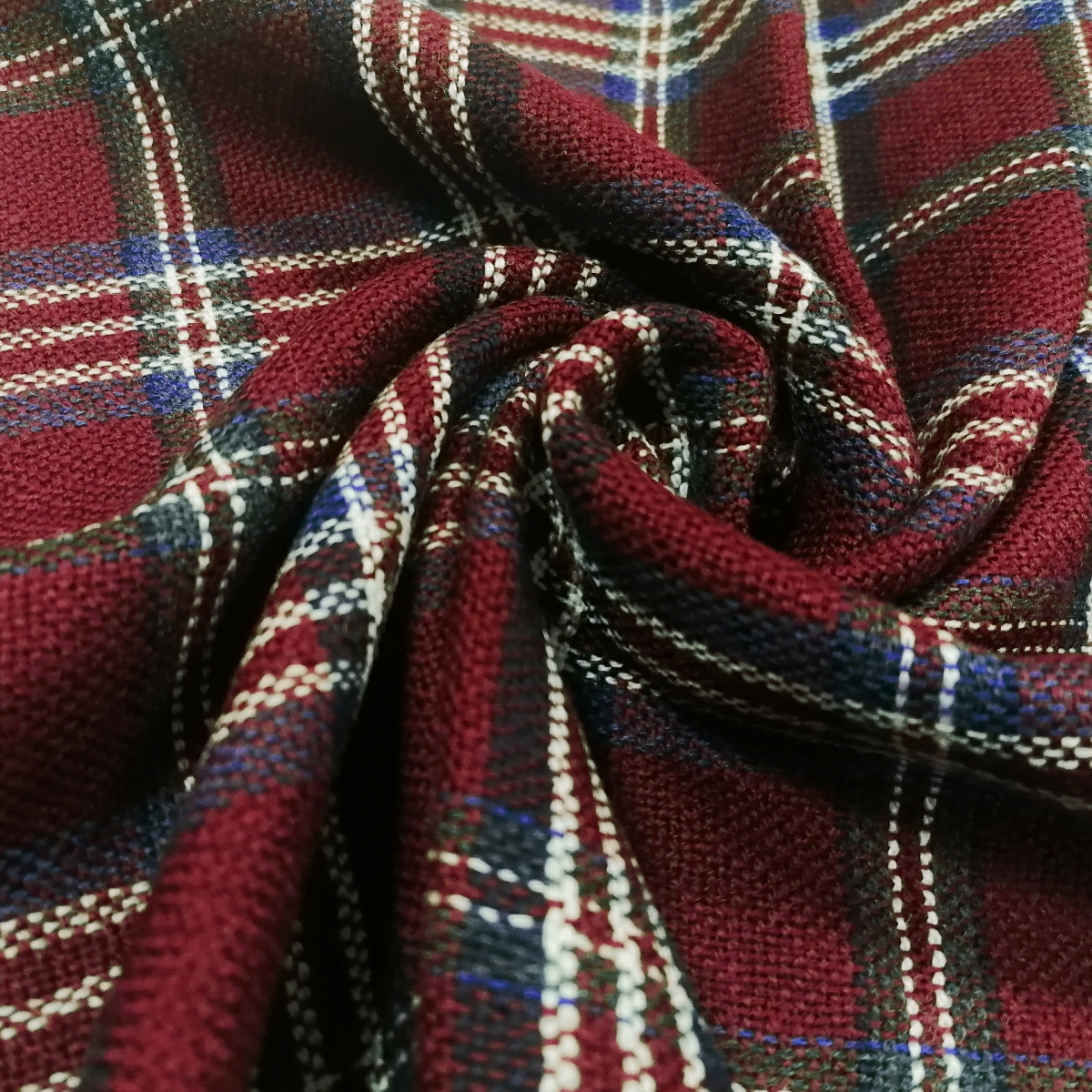 BRUCLE Woolen scarf with tartan pattern, burgundy, blue and white