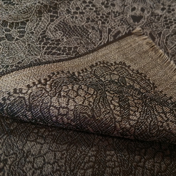 BRUCLE Virgin wool scarf with lace pattern, brown and bright beige