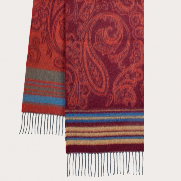 Cashmere scarf with paisley and stripes motif, multicolor