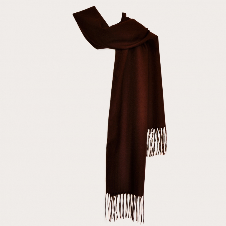 Warm cashmere scarf with fringes, dark brown