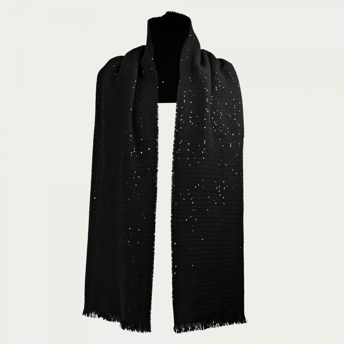 BRUCLE Long cashmere scarf with sequins, black