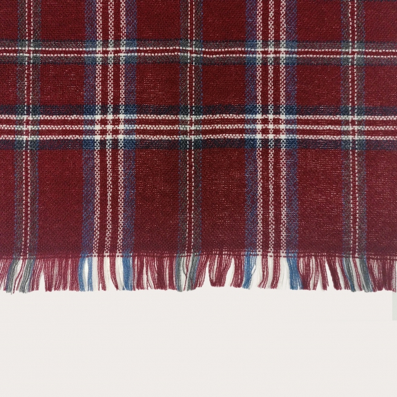 BRUCLE Woolen scarf with tartan pattern, burgundy, blue and white