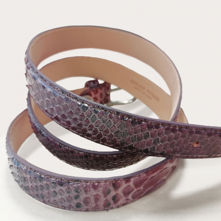 Cintura in pelle di pitone H25 con fibbia lucida, color cipria