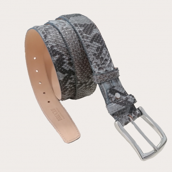 BRUCLE Cinturón de piel de pitón H35 tamponado a mano con hebilla brillante plata, dusty blue