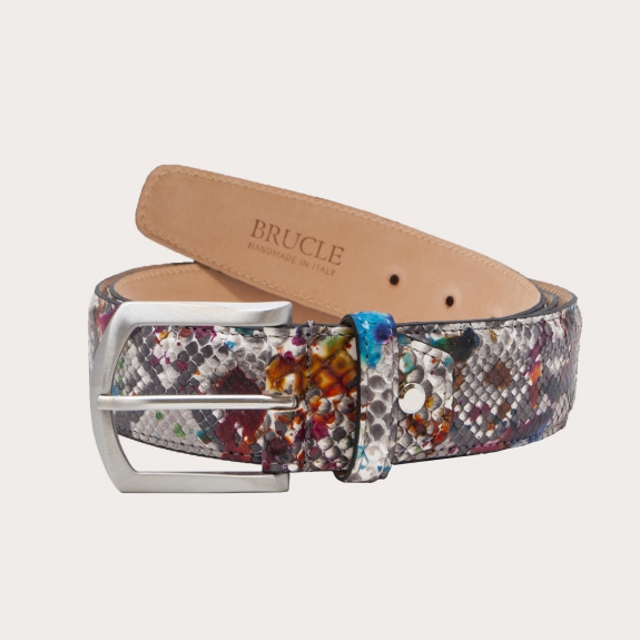 BRUCLE Nickel free belt in color-sprayed python leather, multicolor color