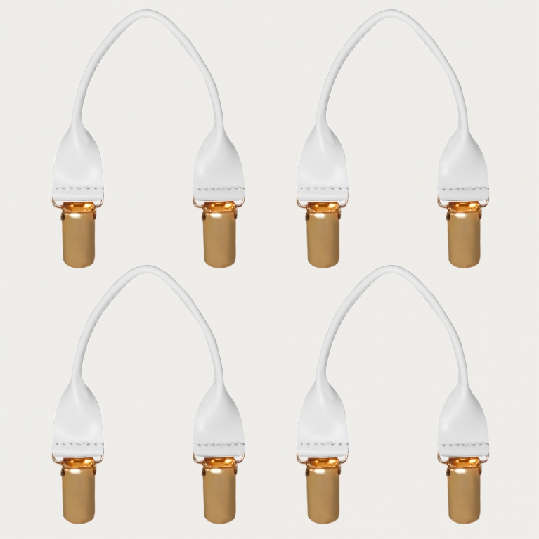 Leather buttonhole braces with gold clips, 4 pieces, white