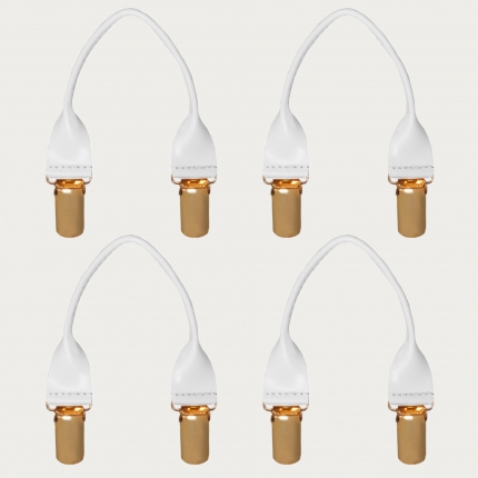 Leather buttonhole braces with gold clips, 4 pieces, white