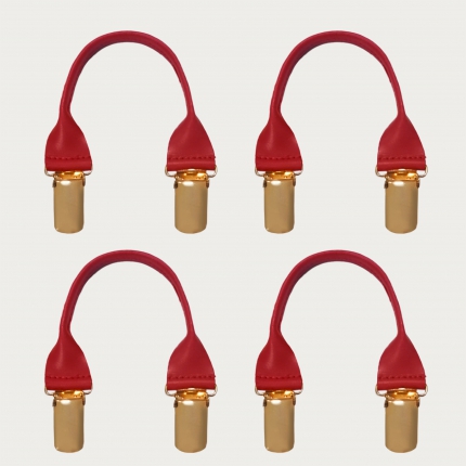Leather buttonhole braces with gold clips, 4 pieces, red
