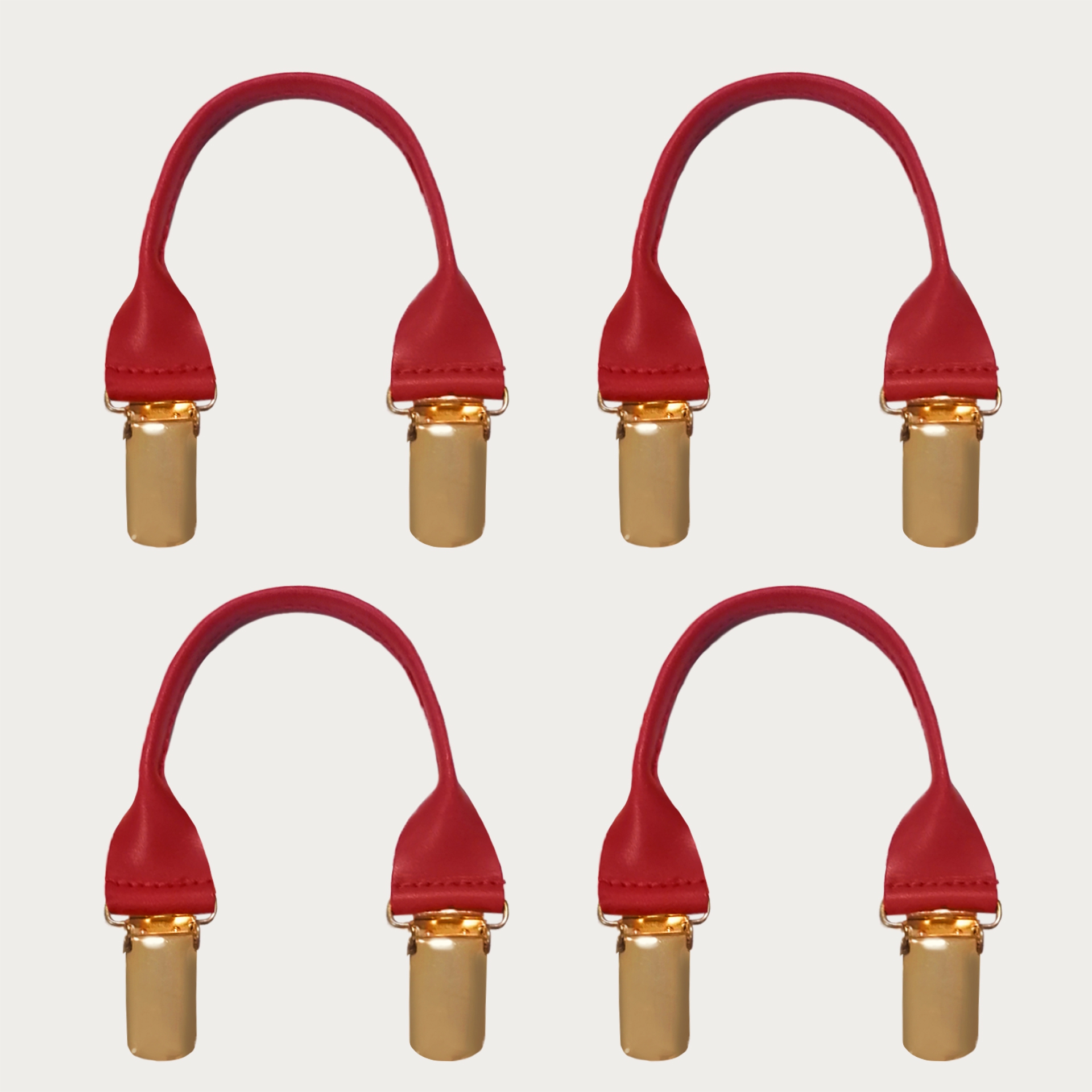 Leather buttonhole braces with gold clips, 4 pieces, red