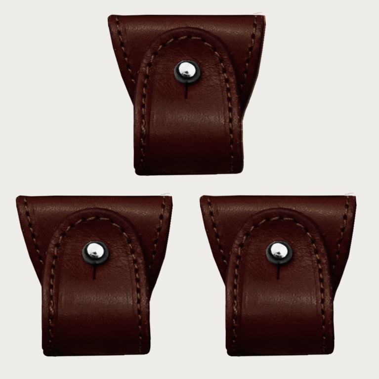 Set de reemplazo de 3 piezas de terminales en cuero sin níquel para tirantes de doble uso, color marrón oscuro