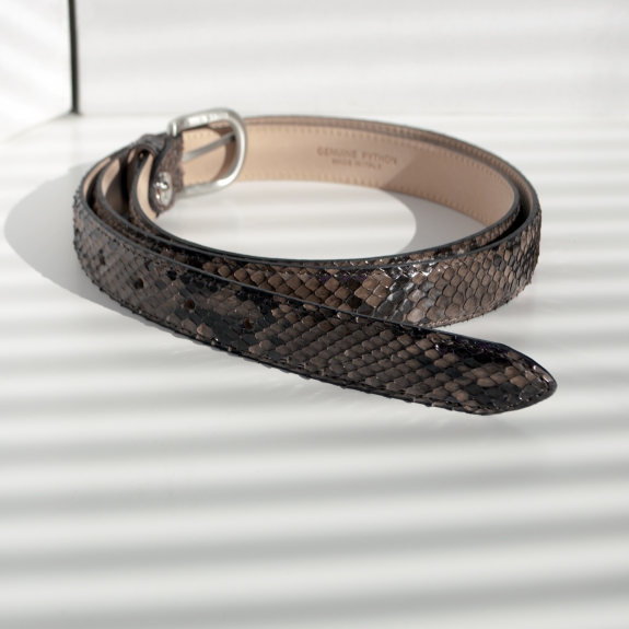 Python leather belt H25 with shiny buckle, brown
