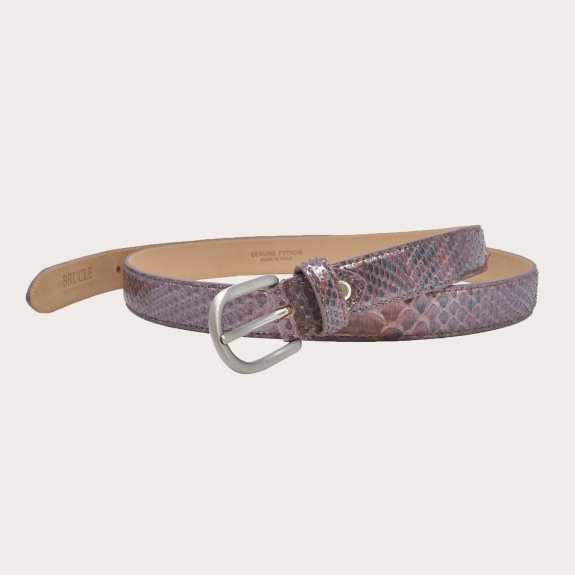 BRUCLE Thin belt in shiny python with nickel free satin buckle, powder color