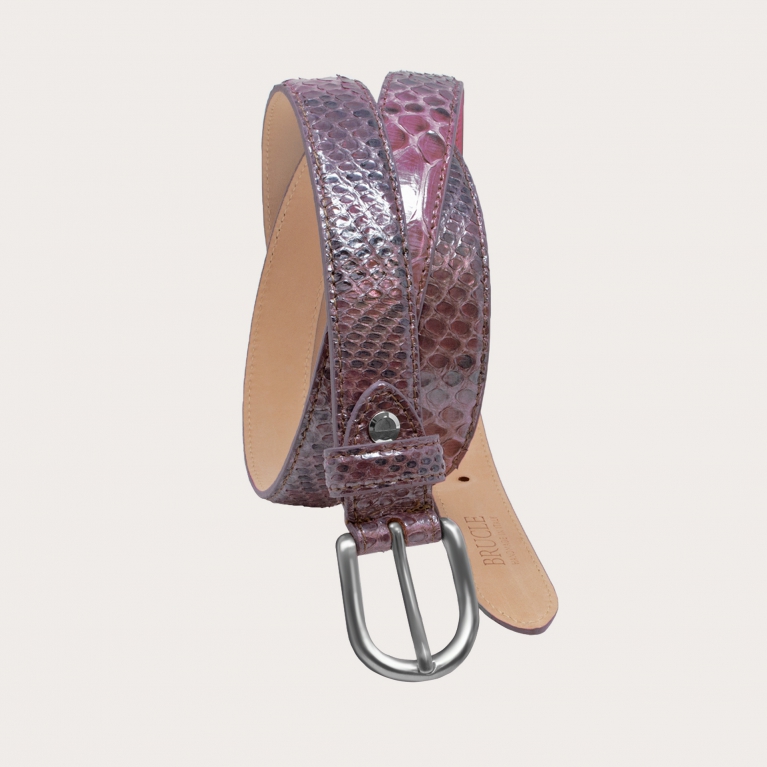 Cintura in pelle di pitone H25 con fibbia lucida, color cipria