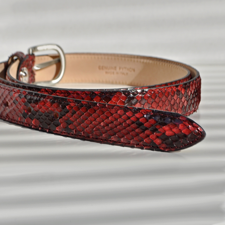 Python leather belt H25 with shiny buckle, red