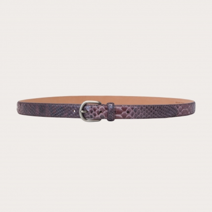 Cintura sottile in pitone lucido fibbia satinata nickel free, color cipria