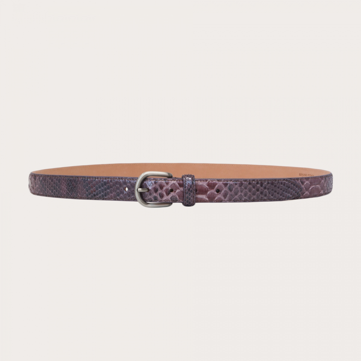 BRUCLE Thin belt in shiny python with nickel free satin buckle, powder color
