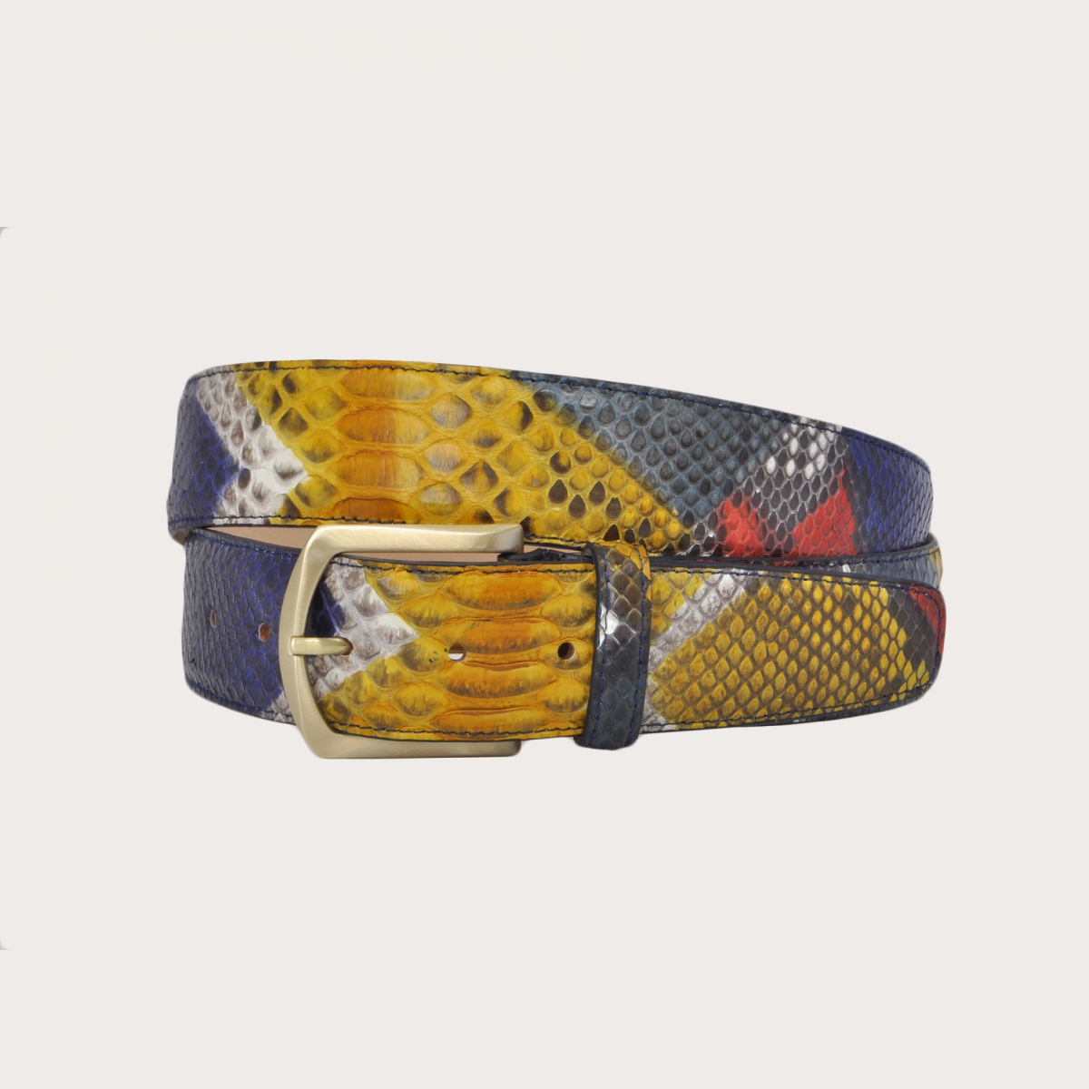 BRUCLE Casual belt with nickel free buckle in painted python, multicolor