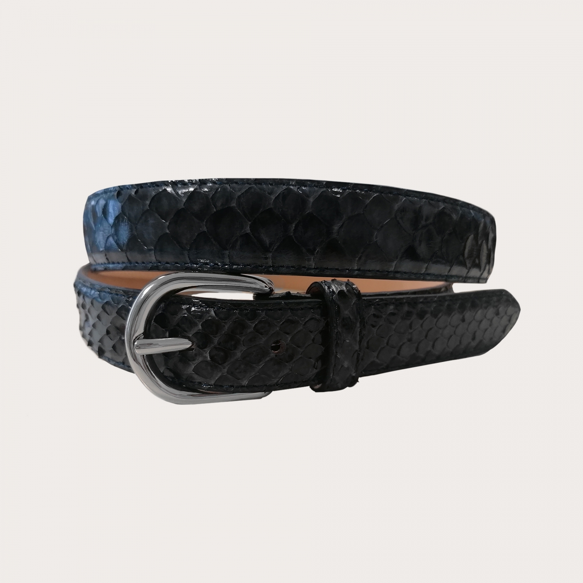 Python leather belt H25, navy blue