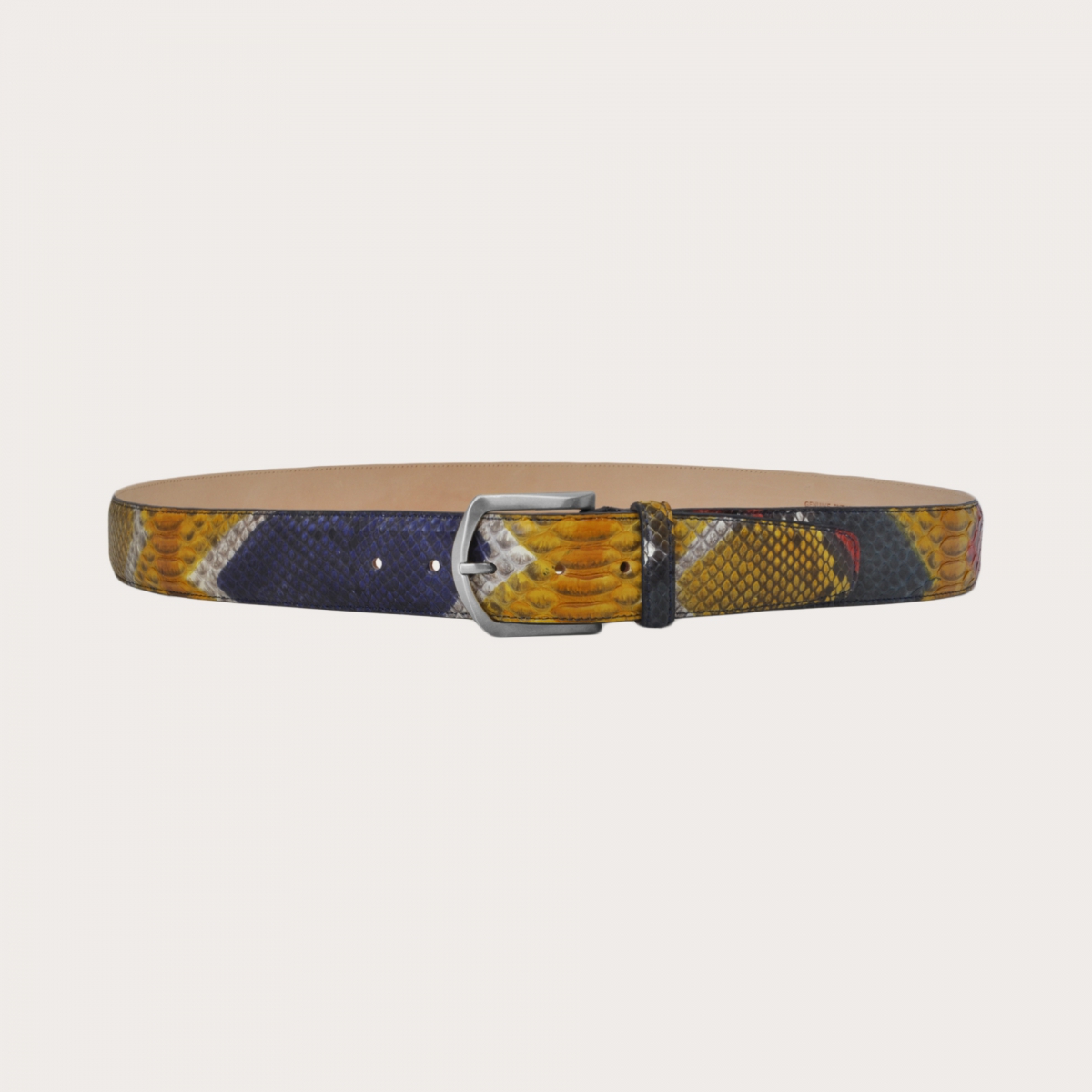 BRUCLE Ceinture de sport haute en python avec boucle en argent sans nickel, multicolore