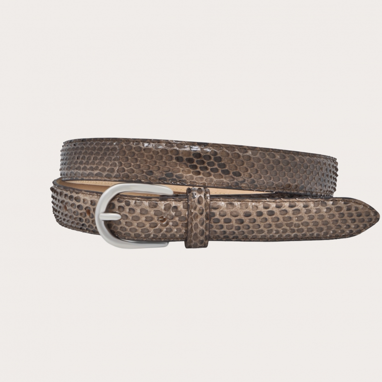 Python leather belt H25 with satin buckle, brown
