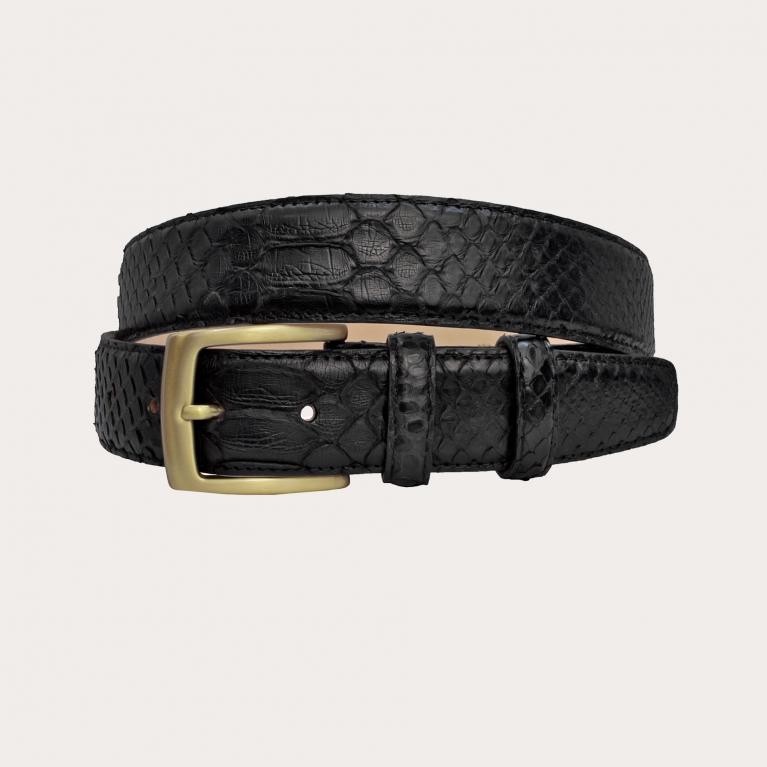 Ceinture python avec boucle or sans nickel, noir
