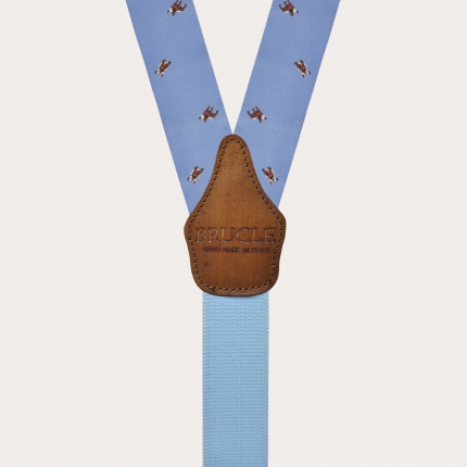 Bretelles larges en soie bleue clair avec bulldog français