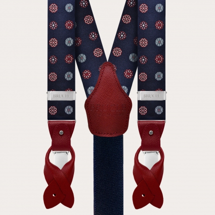 silk braces suspenders blue flower red
