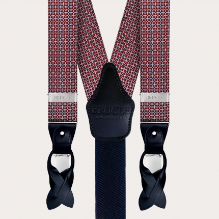 Men's suspenders in silk, burgundy geometric pattern Color-Bordeaux Size-120cm