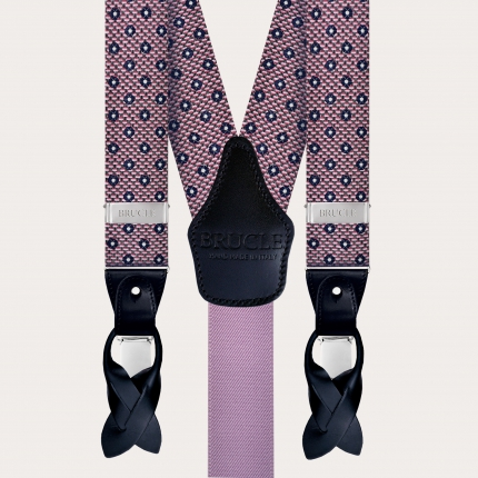 Men's suspenders in silk, pink and blue pattern Color-Pink Size-120cm