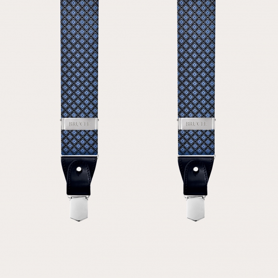 Men's suspenders in silk, green and white squares pattern