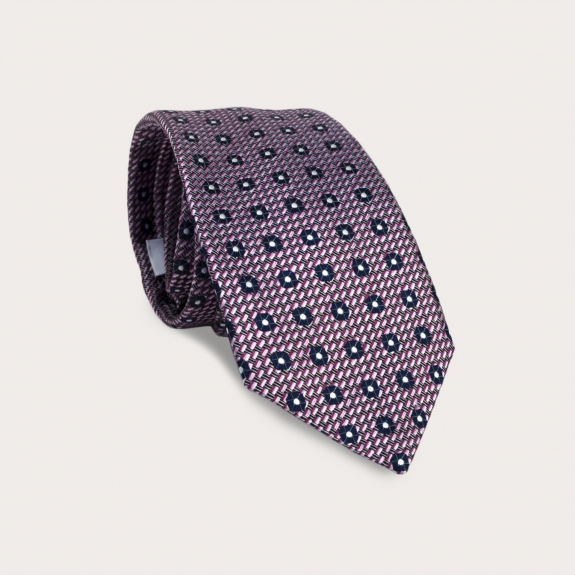 BRUCLE Silk tie, pink and blue pattern