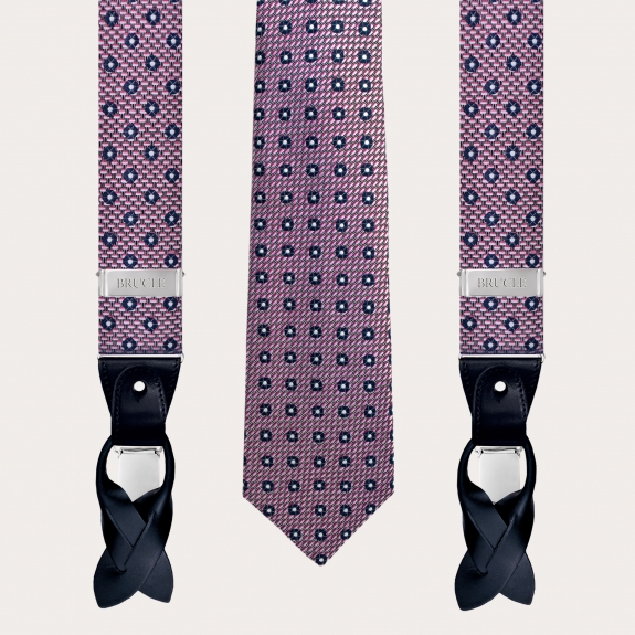 Bretelles et cravate en soie, bleu clair avec Bulldog français