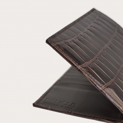 Genuine crocodile leather dark brown vertical wallet