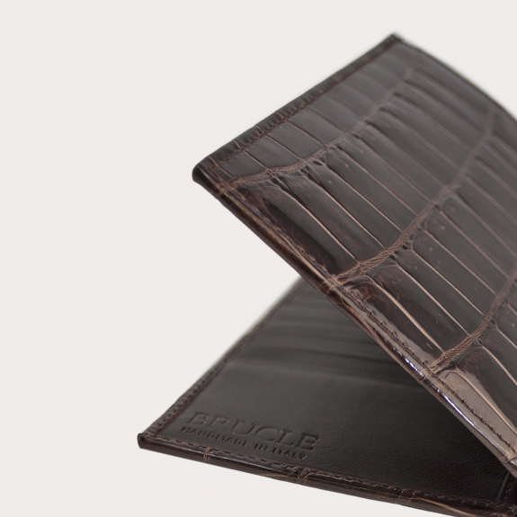 vertical crocodile wallet dark brown