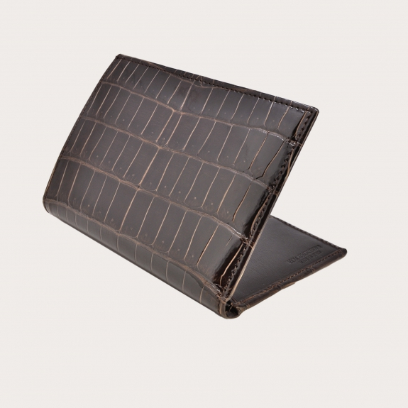 vertical crocodile wallet dark brown