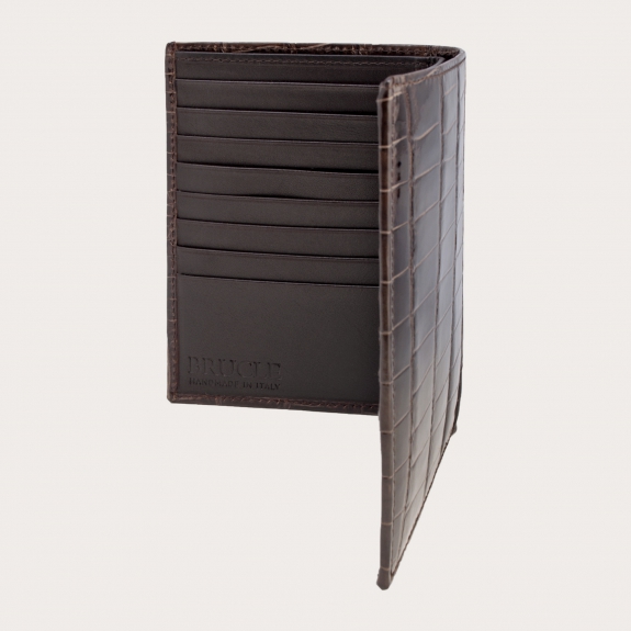 Genuine crocodile leather dark brown vertical wallet