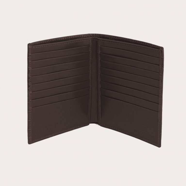 Cartera vertical para documentos en cocodrilo, marrón