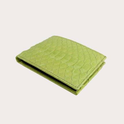 Handmade men's wallet in genuine python, lime green