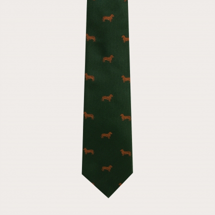 Cravatta in seta jacquard, fantasia bassotti verde
