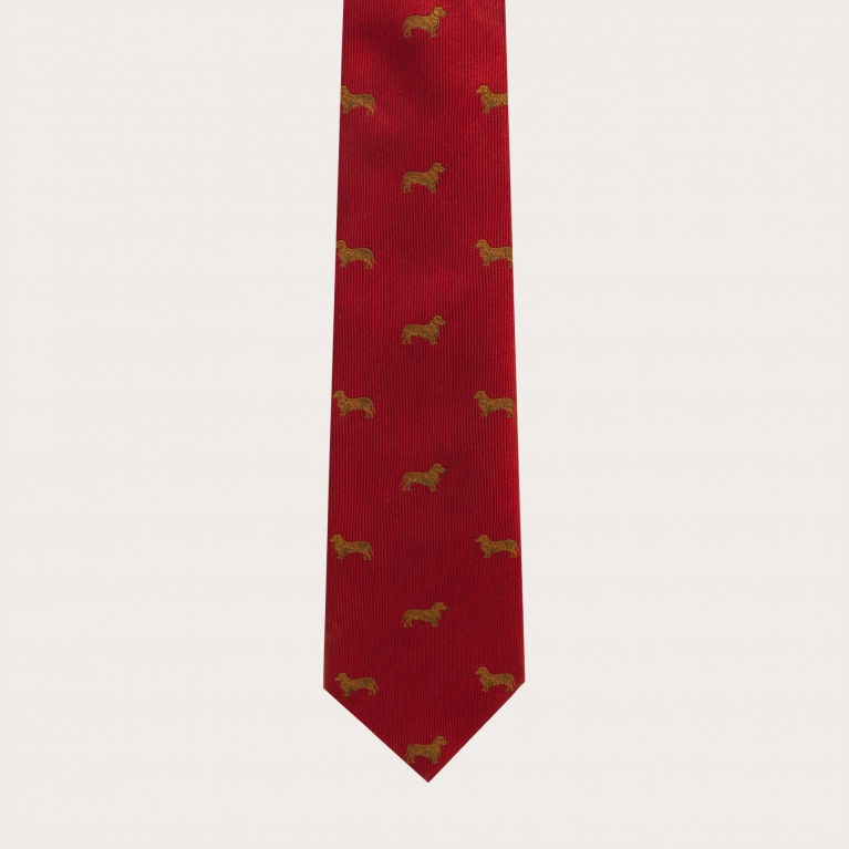 Cravate en soie jacquard, motif teckels rouge