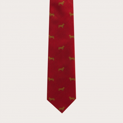 Jacquard silk tie, red dachshunds pattern