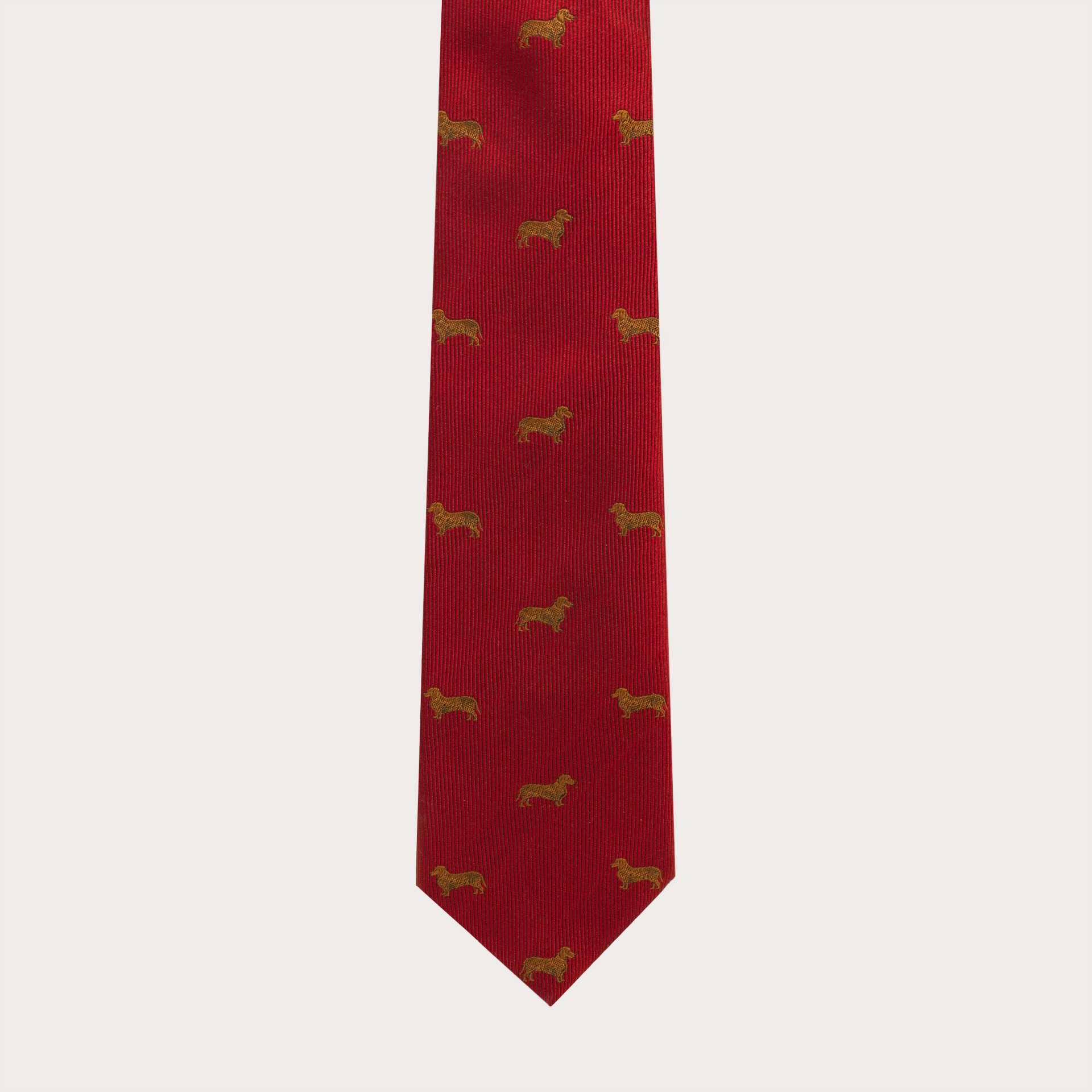 BRUCLE Cravate en soie jacquard, motif teckels rouge